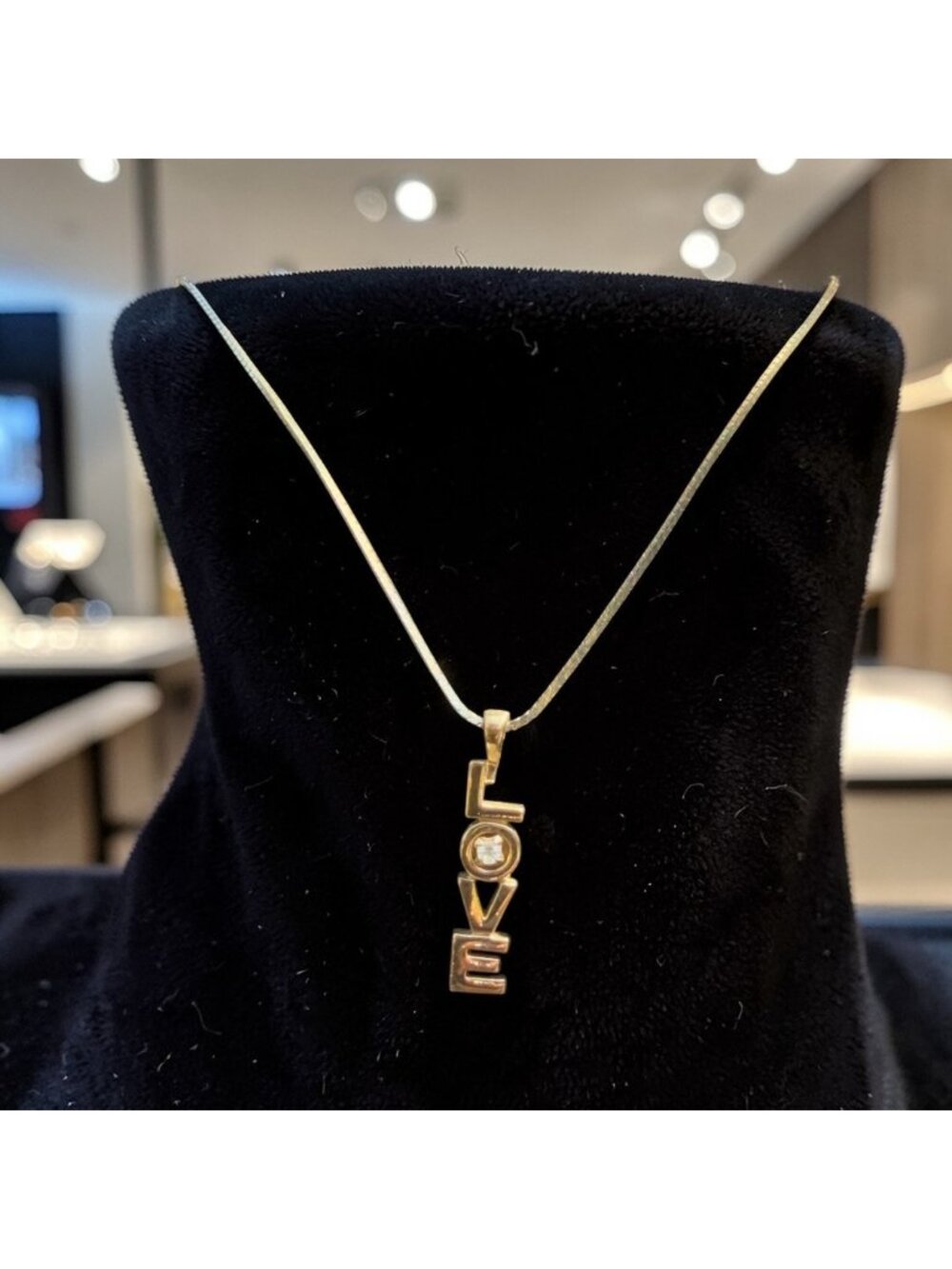 Gold-Tone LOVE Pendant Necklace With Rhinestone Accent 18-Inch Snake Chain Timel - Picture 4 of 8